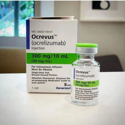 Ocrevus (ocrelizumab) injection vial and box.