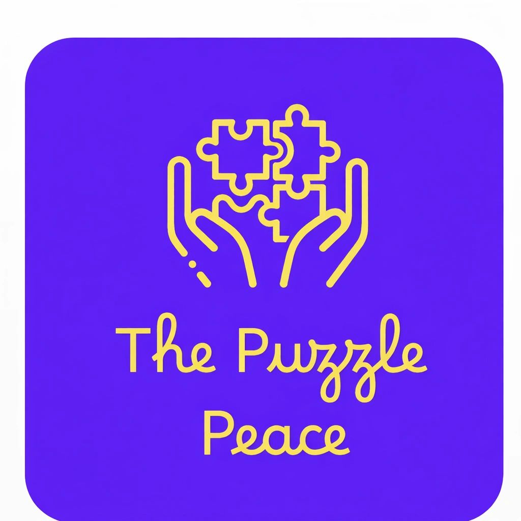 Yellow hands holding puzzle pieces above 'The Puzzle Peace' text on blue background.