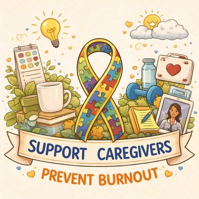 Illustration promoting support for caregivers to prevent burnout.