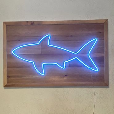 Custom Driftwood frame design for shark neon light