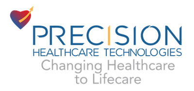 Logo for Precision Healthcare Technologies with tagline about healthcare transformation.