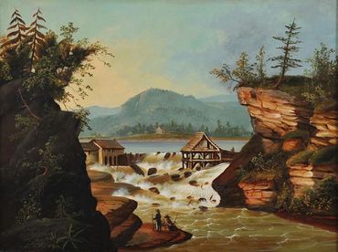 Mid 19th century painting of Rockwell Falls