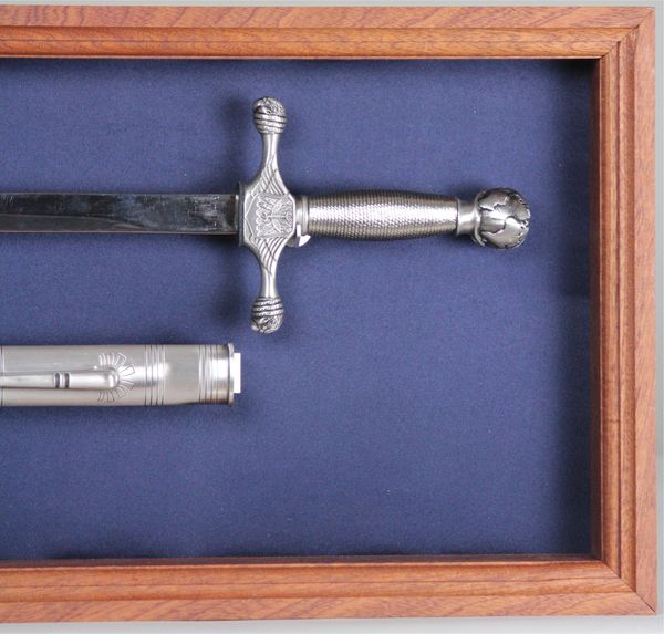 Detail of USAFA saber case custom machined saber handle mount
