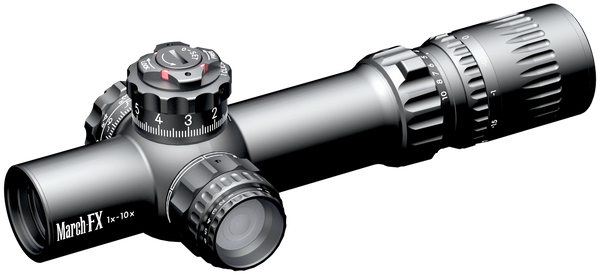 March-F 1-10x24 Shorty   MIL • DUAL RETICLE • TACTICAL • ILLUMINATED • SHURIKEN LOCKS