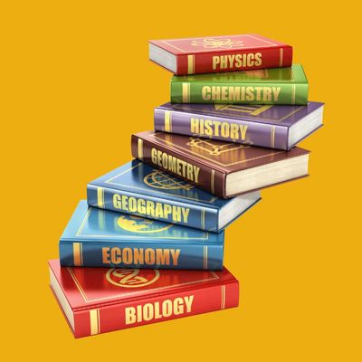 Stack of school books in various subjects to symbolize diverse curricula.