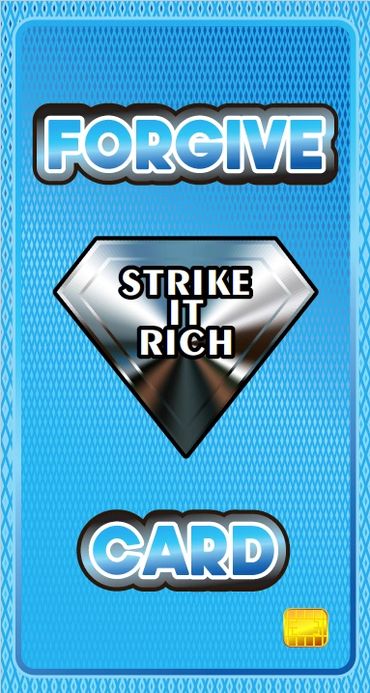Photo of the Strike It Rich board game Forgive Card top of card.