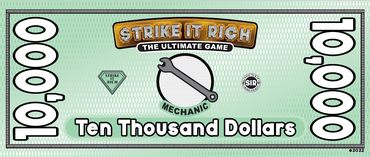 Photo of the Strike It Rich board game $10,000 play money.