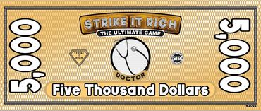 Photo of the Strike It Rich board game $5,000 play money.