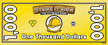 Photo of the Strike It Rich board game $1,000 play money.