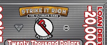 Photo of the Strike It Rich board game Loan/Debit -$20,000 play money.