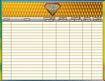 Photo of the Strike It Rich board game free score sheet.