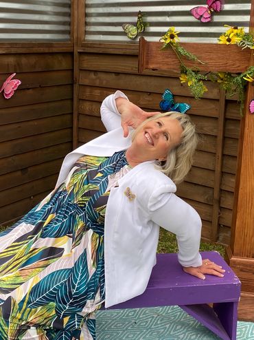 woman doing silly pose smiling for camera