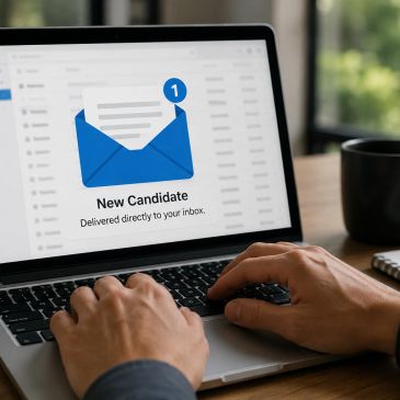 New email notification for a job candidate on a laptop.