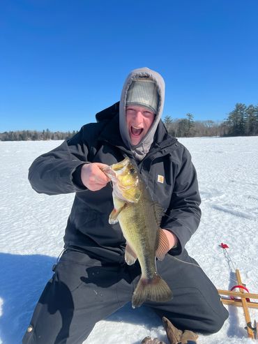 ice fishing for Largemouth bass in Maine