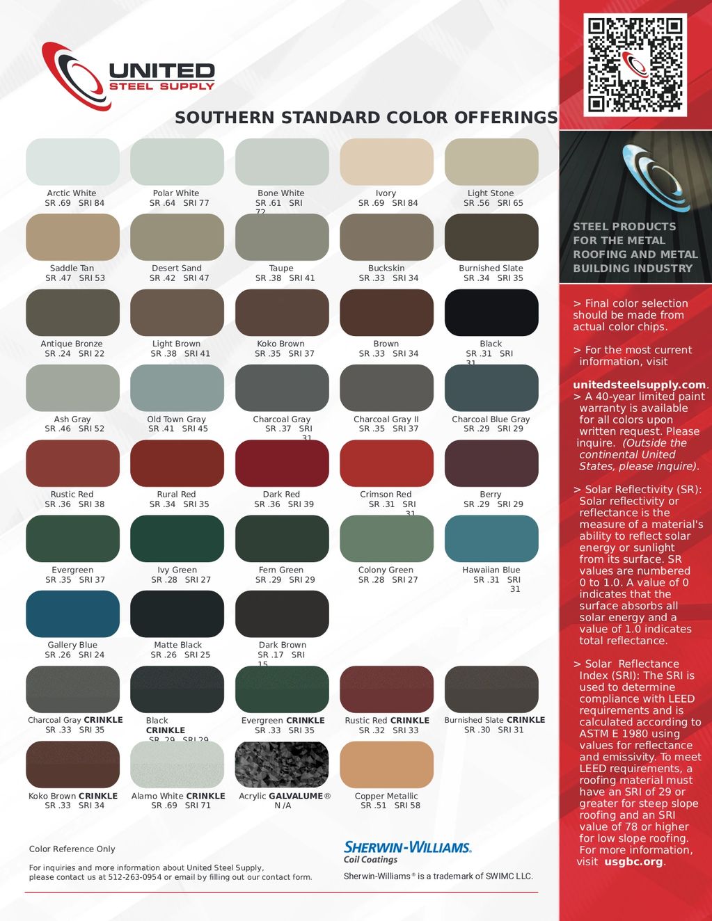Metal Color options available at High Plains Custom Metal.