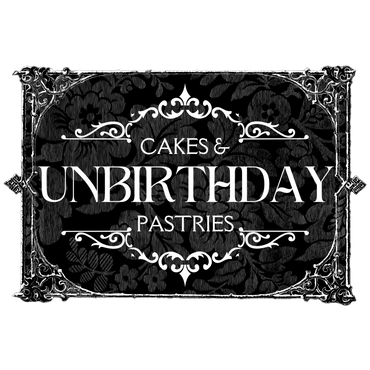 Black and white logo for Unbirthday Cakes & Pastries