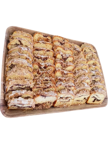 Crumble cinnamon cakes on a tray. Freshly made.