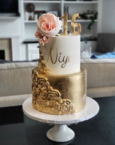 Gold and pink sweet 16 cake