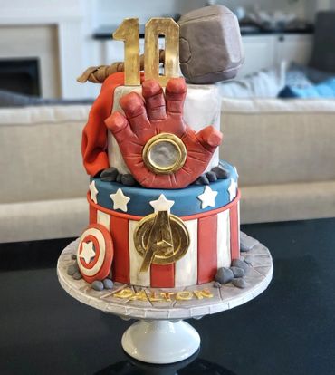 2 tiered Marvel Iron man captain america thor cake