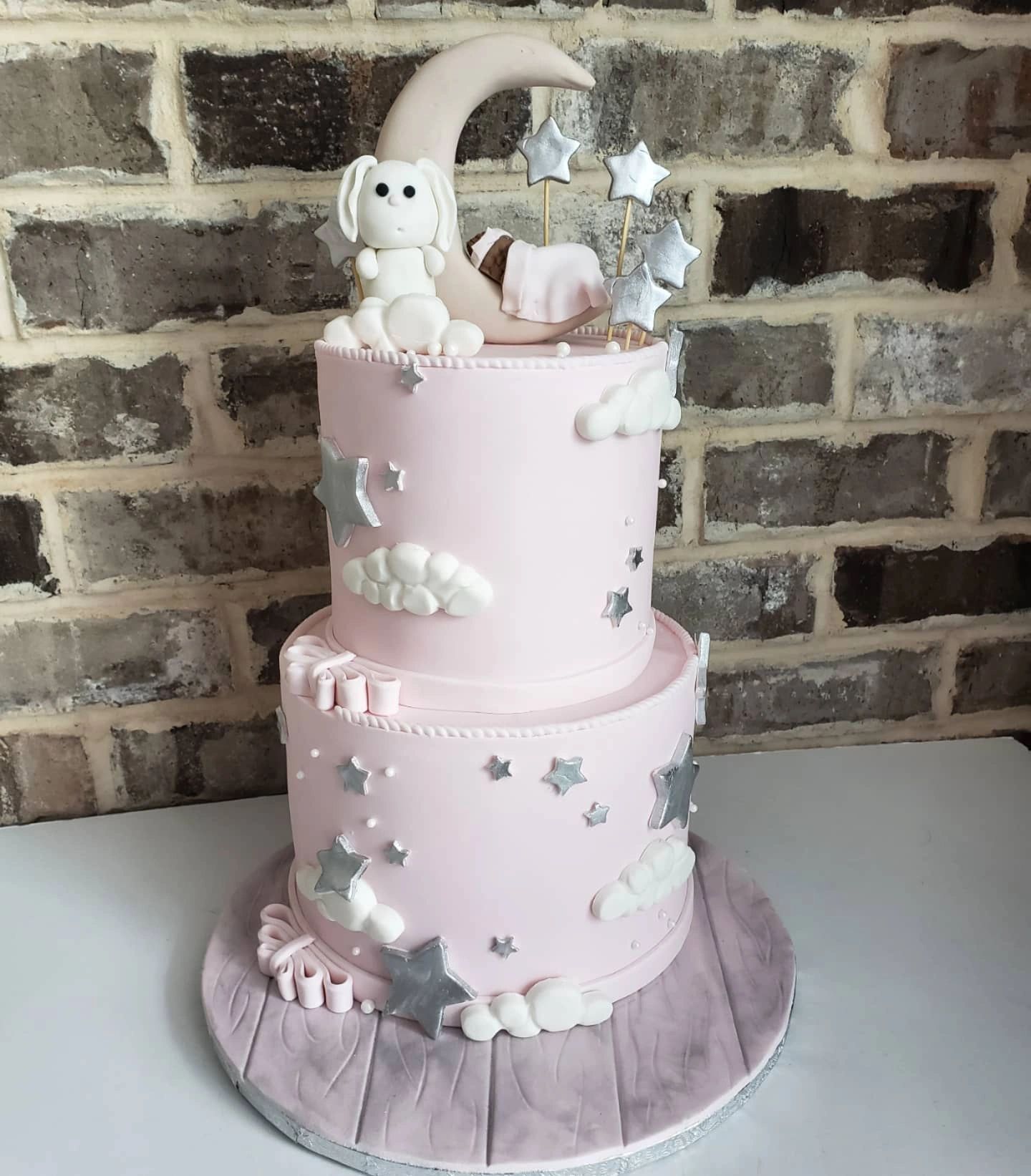 2 tier bunny twinkle twinkle baby shower cake