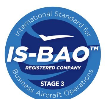 IS-BAO Stage 3 Registered Company logo for business aircraft operations.