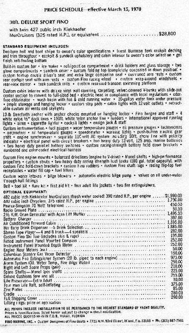 A text document listing boat specifications.