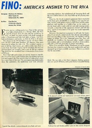 A magazine article showing a blueprint and interior shots of a boat.