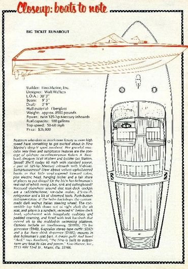 A boat blueprint next to a paragraph of text.