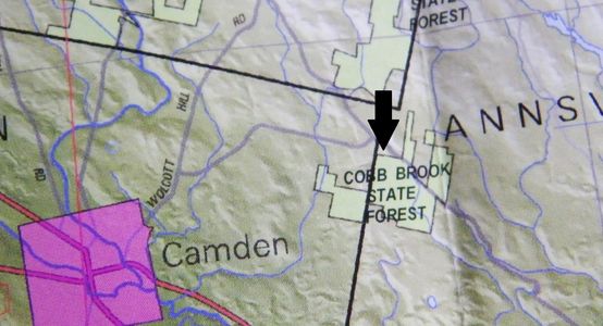 Map showing bunk house property location in relationship to Cobb Brook State Forest