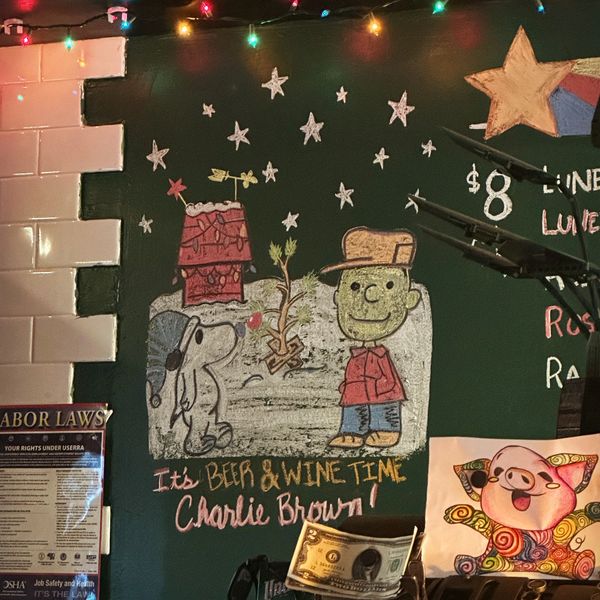 It's Beer and Wine Time Charlie Brown. Image drawn by bartender Tiffany