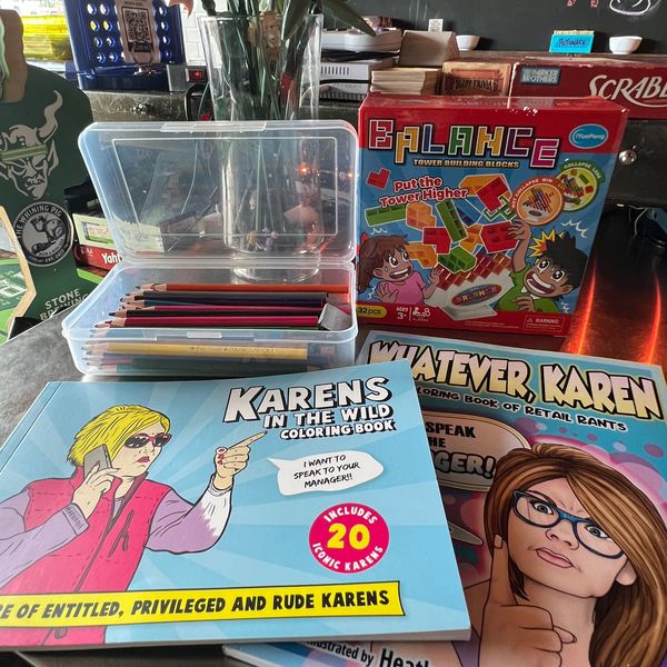 Enjoy a drink while coloring in one of our many coloring books with colored pencils
