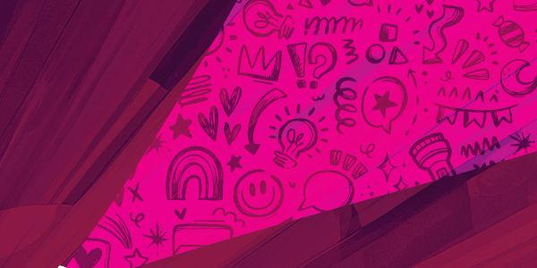 Ilustraciones creativas sobre fondo rosa.
