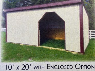 10x20 Loafing Shed with enclosed option provides a larger protected area from the elements