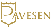 Golden emblem with the word 'Pavesen' and a crown on the letter P.