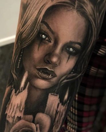 Vampire rose portrait face Line Hammett tattoo artist Oslo norway