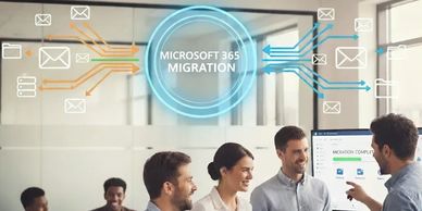 A group of people discussing a successful Microsoft 365 migration