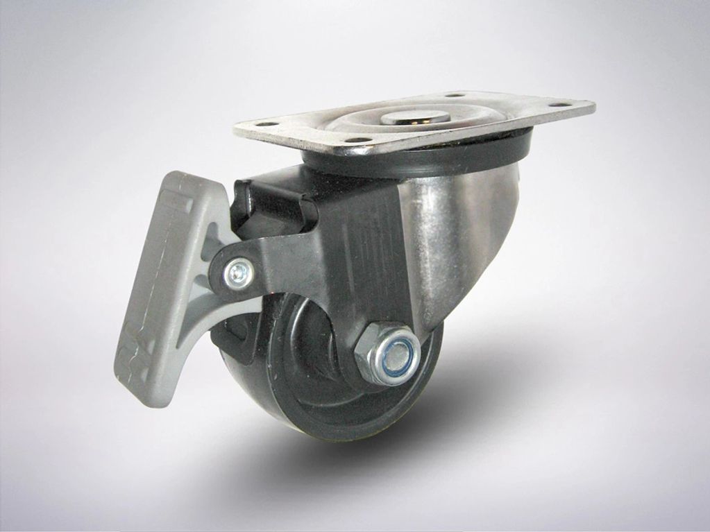 Rodachina tenedor de acero y rueda de polipropileno giratoria con freno, sujeción A capacidad 65 kg
