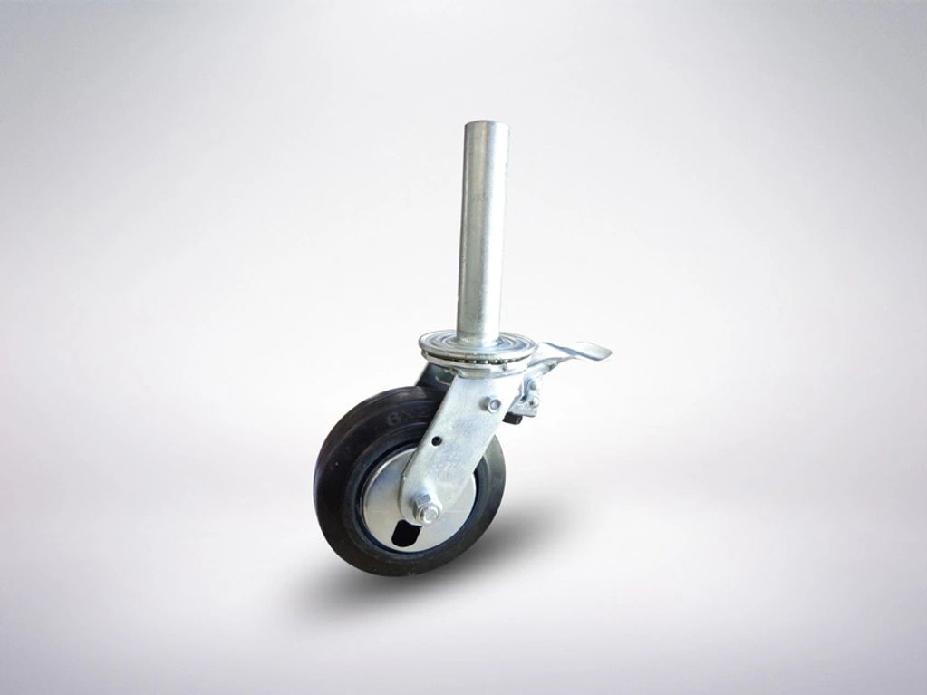 Rodachina con freno rueda en caucho, protección de piso alta, especial para ensamblar en tubería