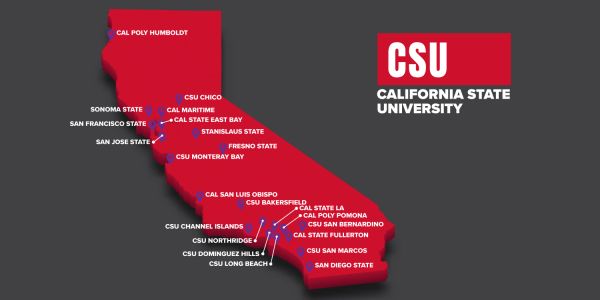 Map of California State University campuses across California.