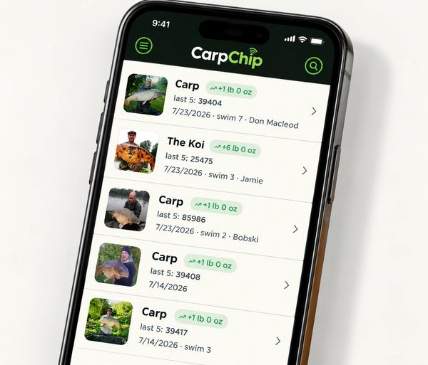 Screen shot of an app page for managing carp id