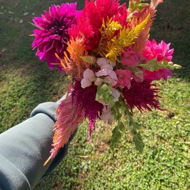 Someone holding a beautiful bouquet.
