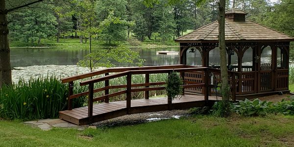 Bridge, Gazebo and Pond in the Summer