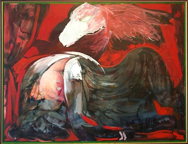 Charles Blackman, Red Nightmare, circa 1977,  oil on canvas, 132cm x 172cm