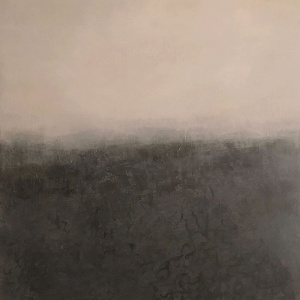 abstract landscape painting in oil, wax and earthpigments, Blue Mountains minimal landscape painting