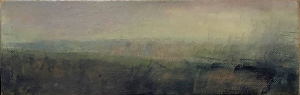 abstract landscape painting in oil, wax and earthpigments, Blue Mountains minimal landscape painting