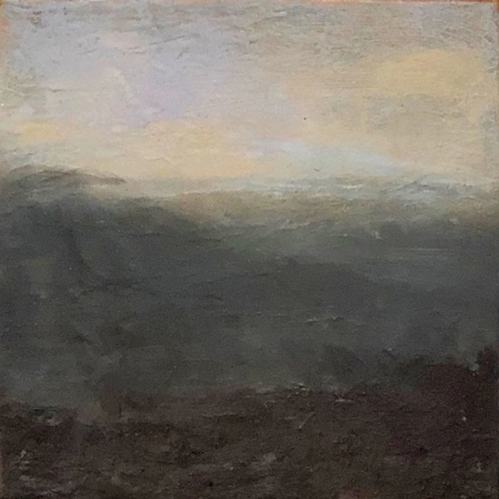 abstract landscape painting in oil, wax and earthpigments, Blue Mountains minimal landscape painting