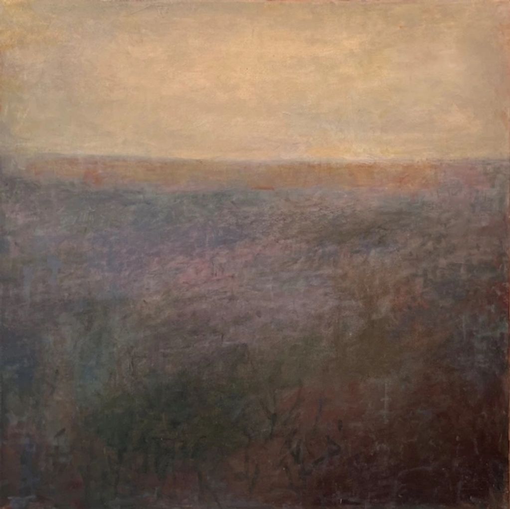 a semi abstract minimalist painting in oil and wax based on nuances of the Blue Mountains