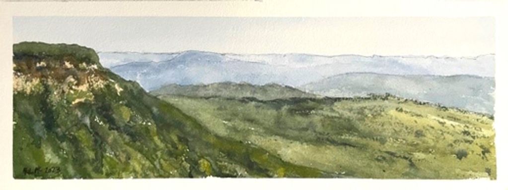 Blue Mountains, landscape painting, en plein air, watercolour