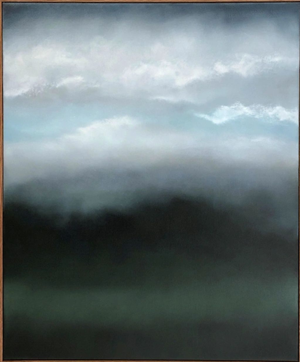 oil painting showing the first light of the day over a semi abstract landscape, beautifully rendered