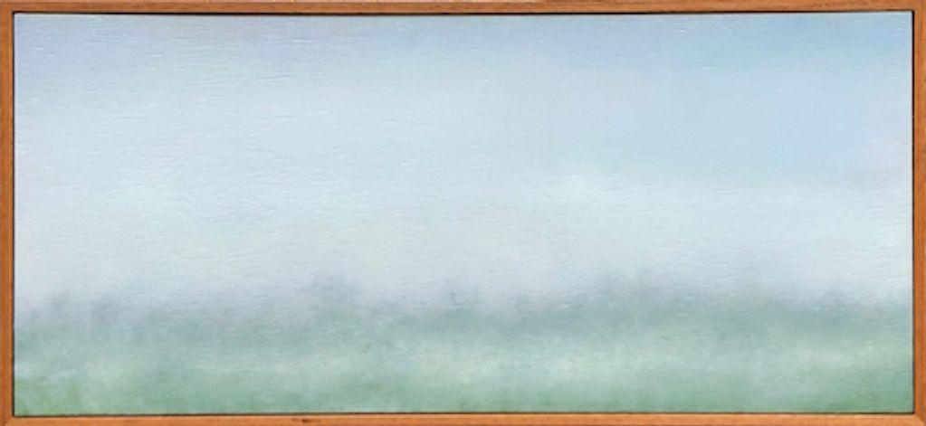 a very soft palette landscape based oil painting on board with minimal details